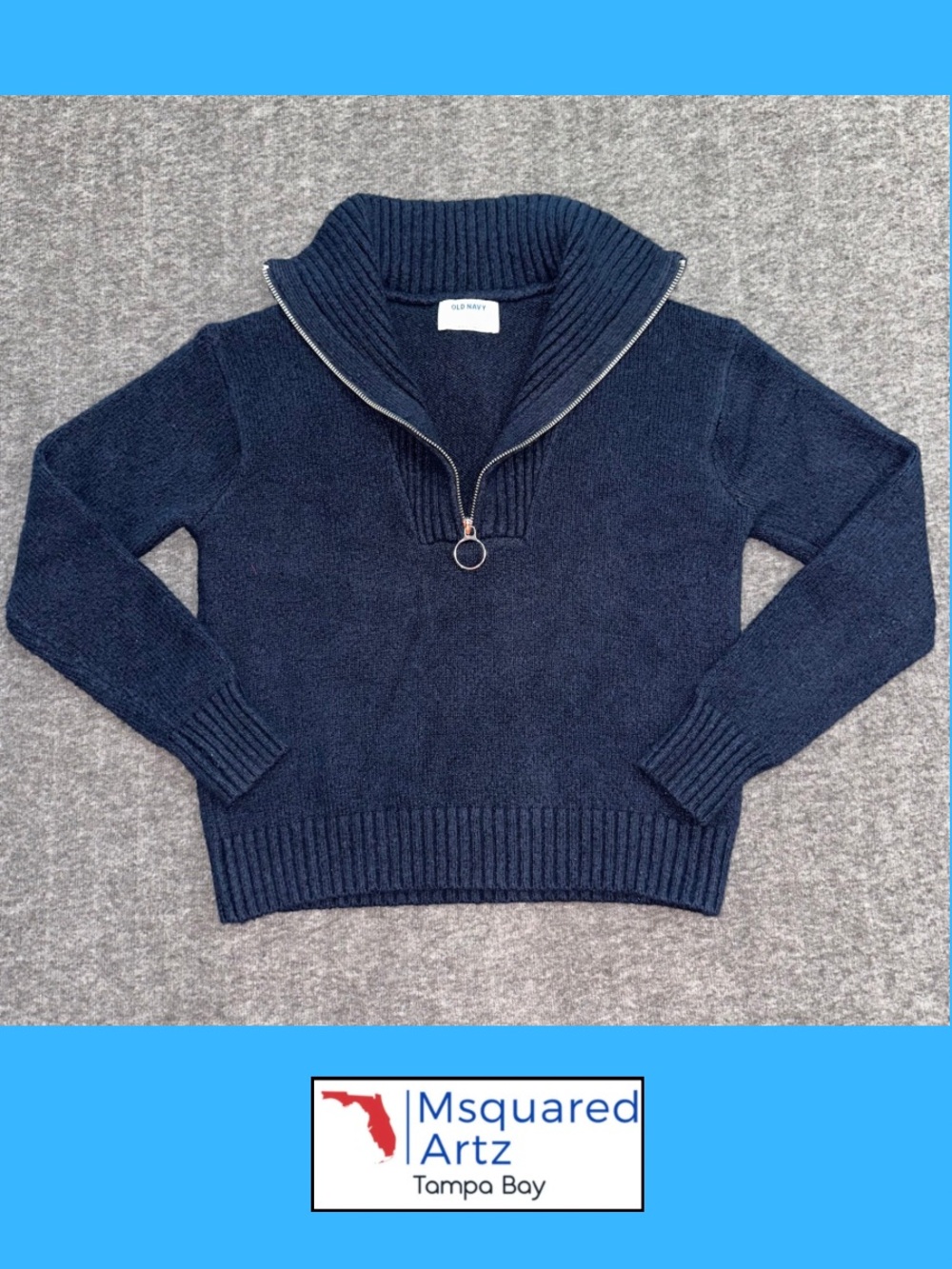 Old Navy Women’s Small Navy Blue Quarter Zip Knit Sweater Ribbed Pullover